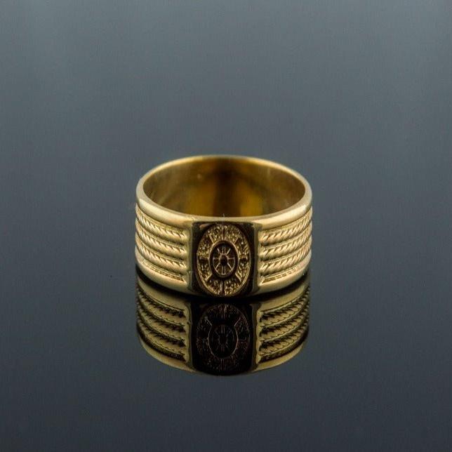 Gold Ring with Handweel Symbol Ornament Style Handmade Jewelry-5