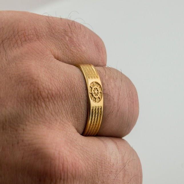 Gold Ring with Handweel Symbol Ornament Style Handmade Jewelry-6