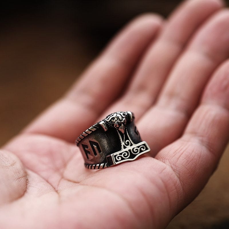 Thor's Hammer Mjolnir Ring from Viking Warrior Co. in Hand
