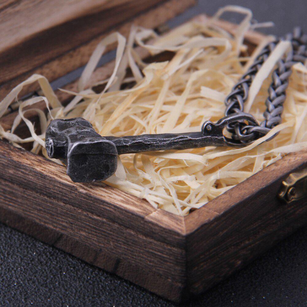 Hammered Iron Thor&#39;s Hammer Mjolnir Pendant Necklace