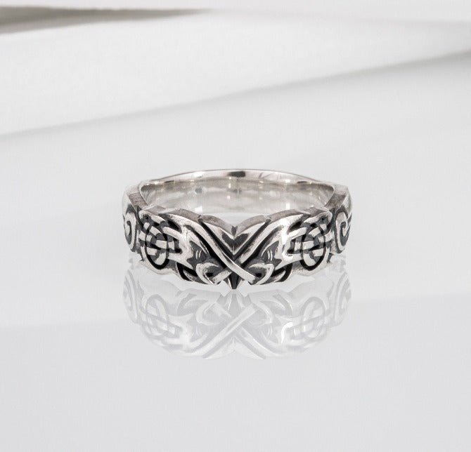 Handmade 925 silver Viking ring with ravens and brutal ancient ornament, unique jewelry-4