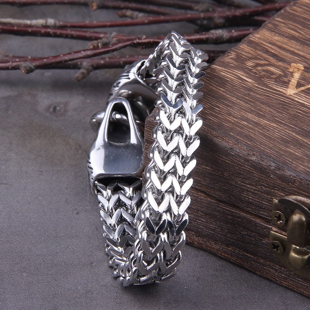 Hati and Skoll Viking Wolf Chain Steel Bracelet