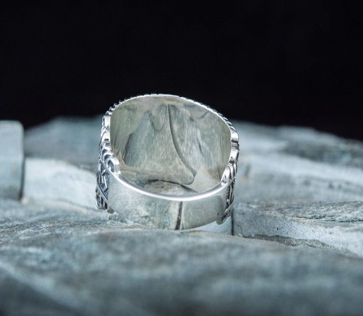 Hauberk Viking Ring with Elder Futhark Runes Sterling Silver Unique Jewelry-6