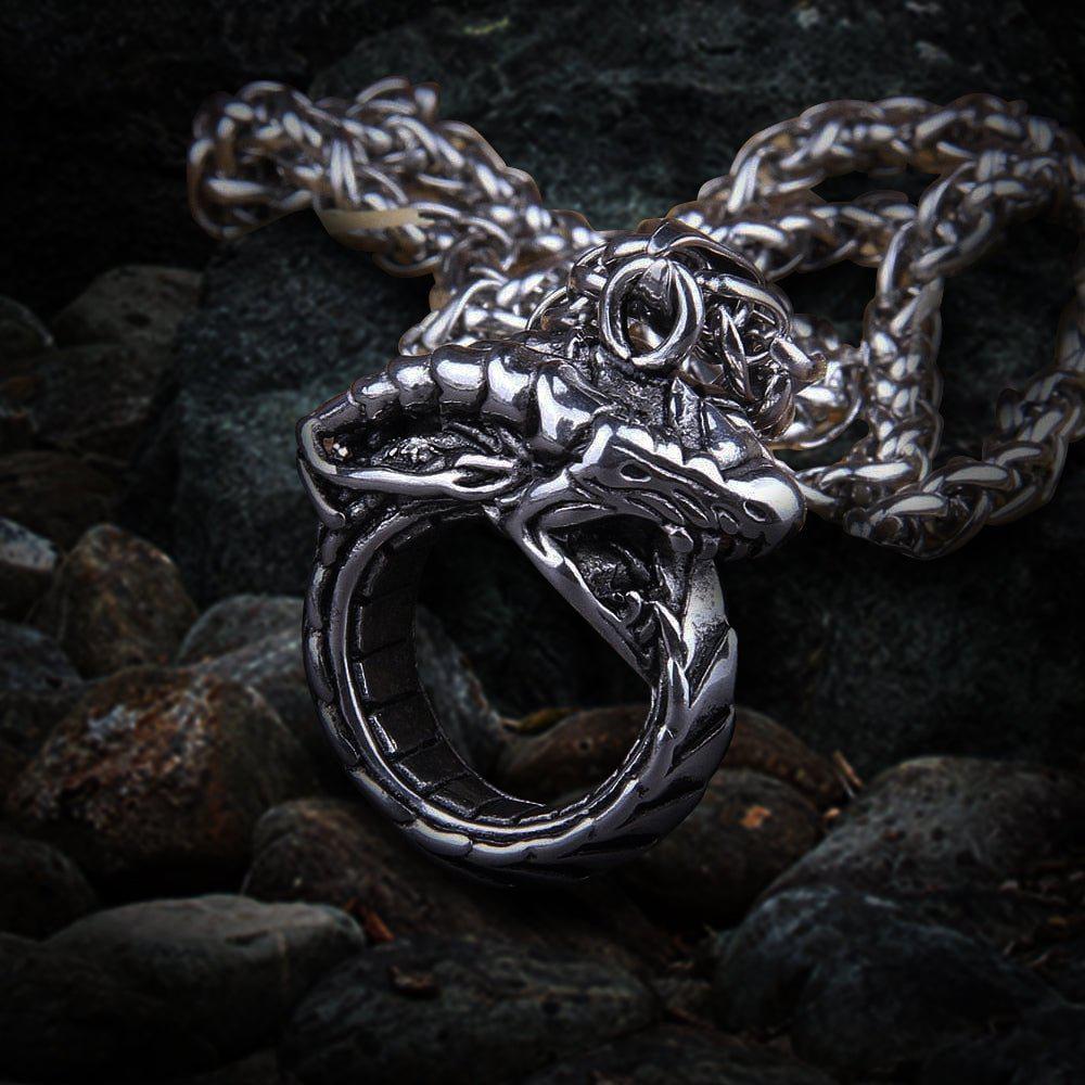 Heavy Norse Jörmungandr Ouroboros Dragon Viking Necklace from Viking Warrior Co.
