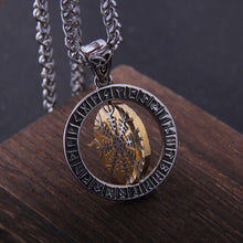 Helm of Awe and Vegvisir Rotating Gold and Steel Talisman Medallion Necklace