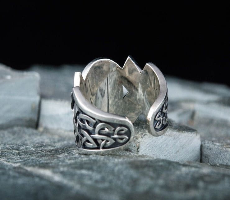 Helm of Awe Symbol with Norse Ornament Ring Sterling SIlver Viking Jewelry-6