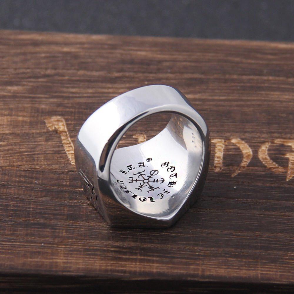 Hexagon Steel Viking Compass Vegvisir Ring-2