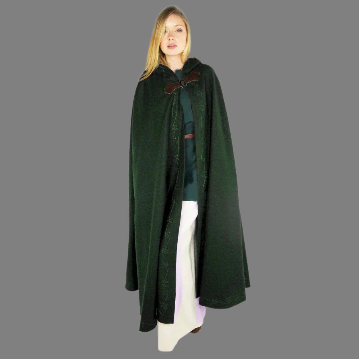 Handcrafted Hooded Viking Cloak | Embroidered with Wolf Head Clasp