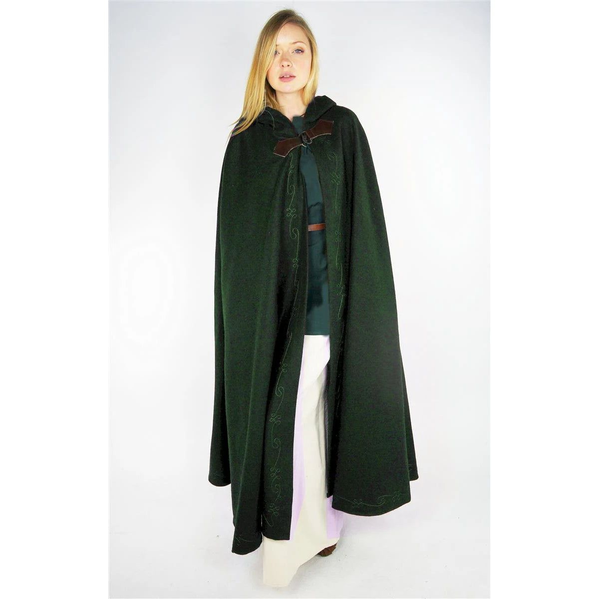 Handcrafted Hooded Viking Cloak | Embroidered with Wolf Head Clasp