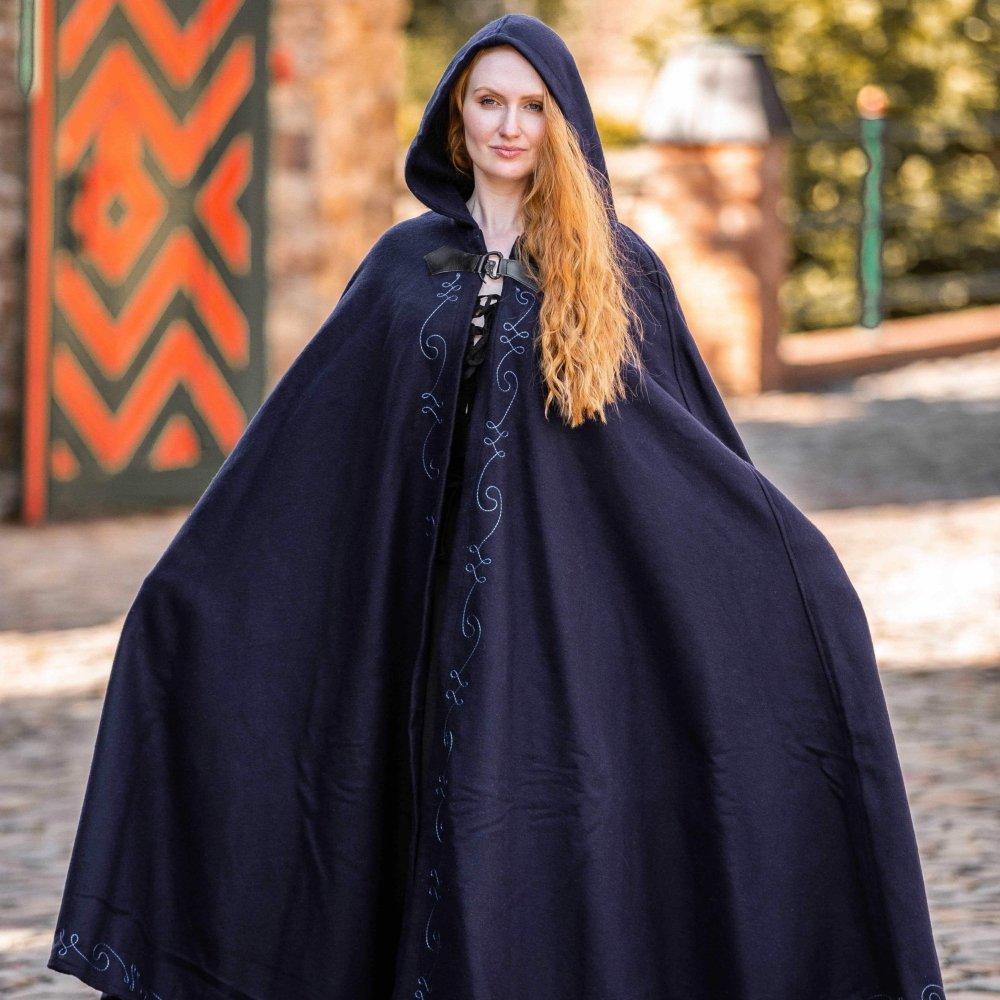 Handcrafted Hooded Viking Cloak | Embroidered with Wolf Head Clasp