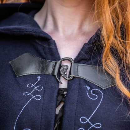 Handcrafted Hooded Viking Cloak | Embroidered with Wolf Head Clasp-3-Viking Warrior