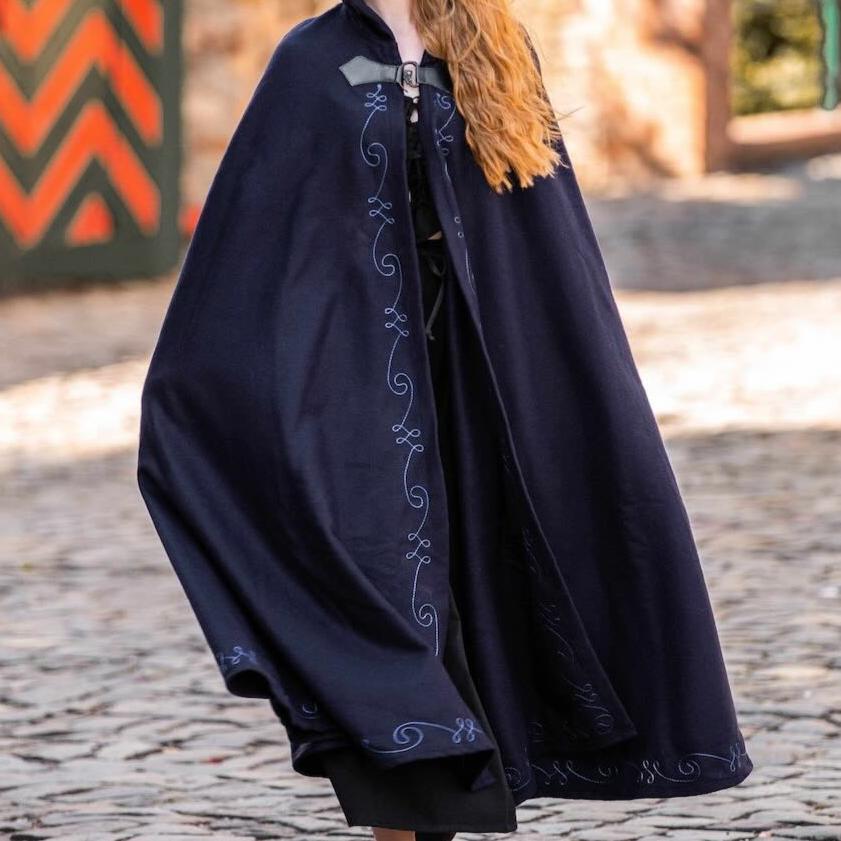 Handcrafted Hooded Viking Cloak | Embroidered with Wolf Head Clasp