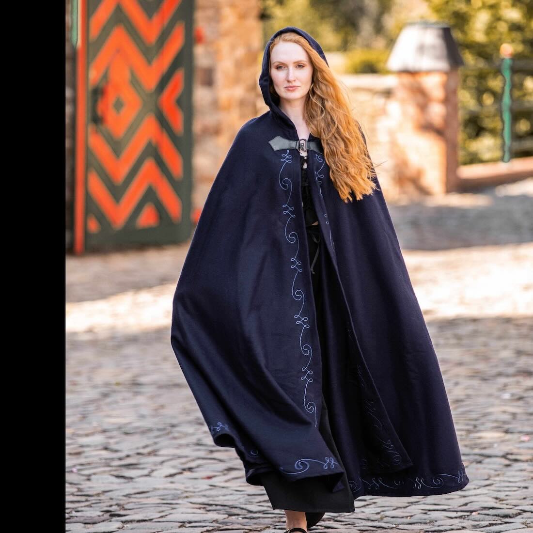 Handcrafted Hooded Viking Cloak | Embroidered with Wolf Head Clasp