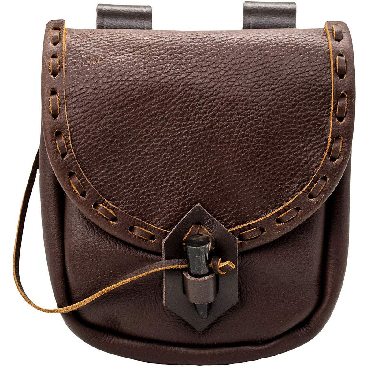 Brown Leather Horn Toggle Closure Belt Pouch