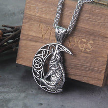 Howling Wolf and Moon Amulet Viking Knotwork Necklace Pendant from Viking Warrior Co.