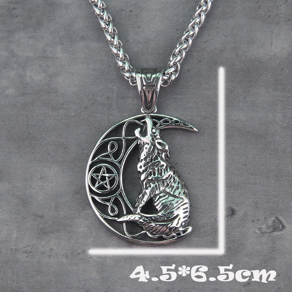 Howling Wolf and Moon Amulet Viking Knotwork Necklace Pendant from Viking Warrior Co.