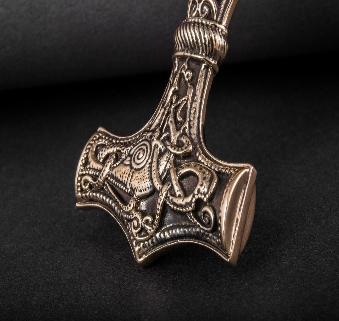 Huge Thor&#39;s Hammer Pendant Bronze Mjolnir from Mammen Village-4