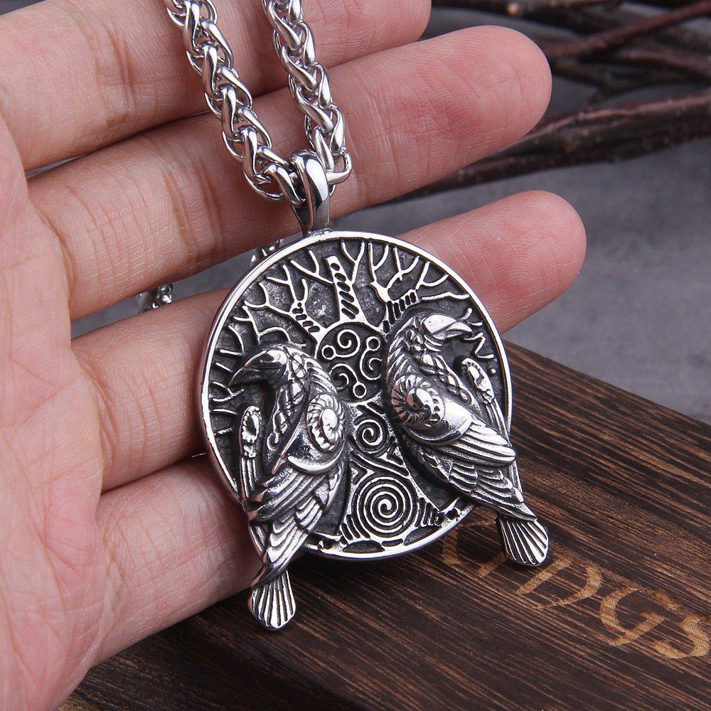 Huginn and Muninn Ravens of Odin Viking Raven Amulet Necklace
