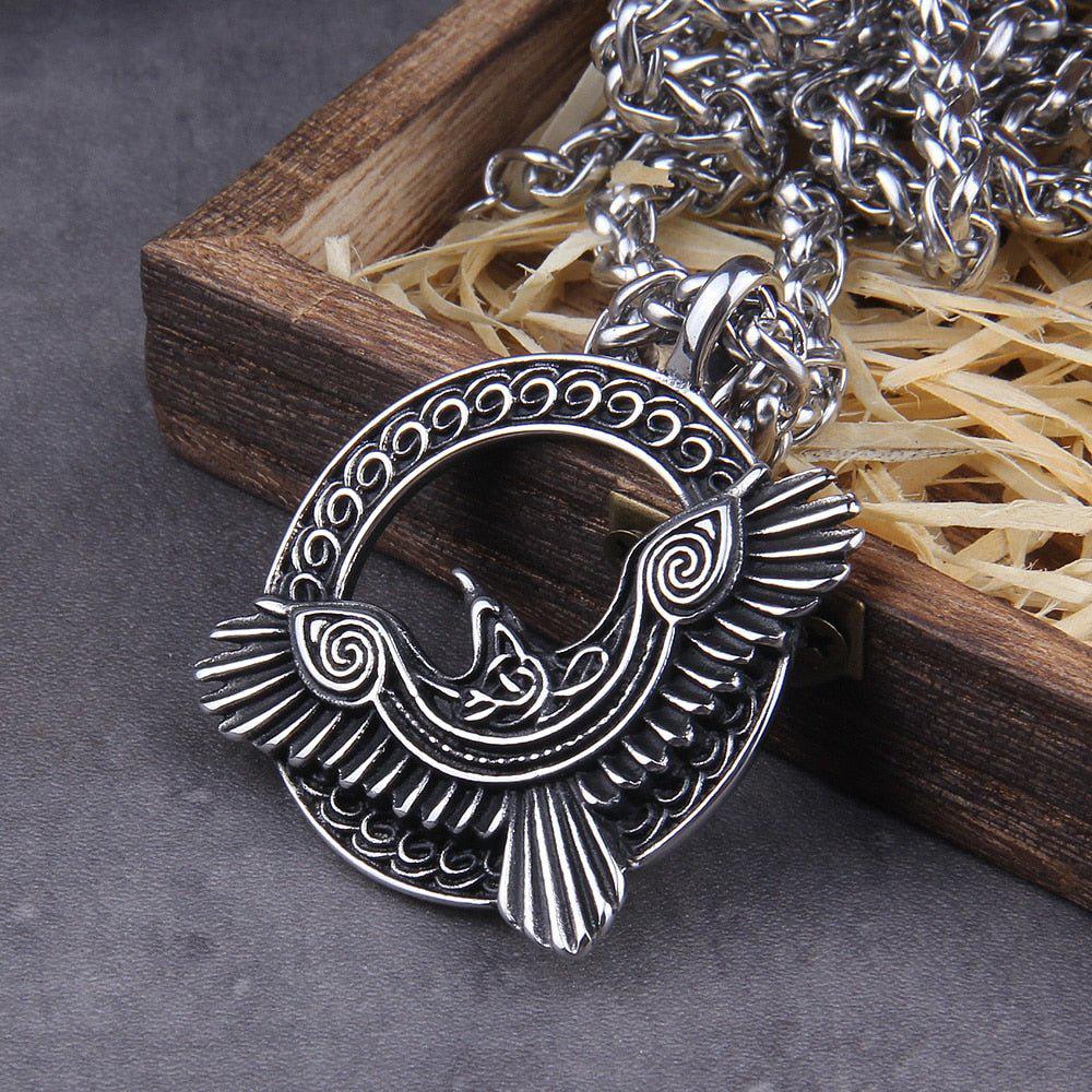 Huginn and Muninn Viking Raven Amulet Necklace