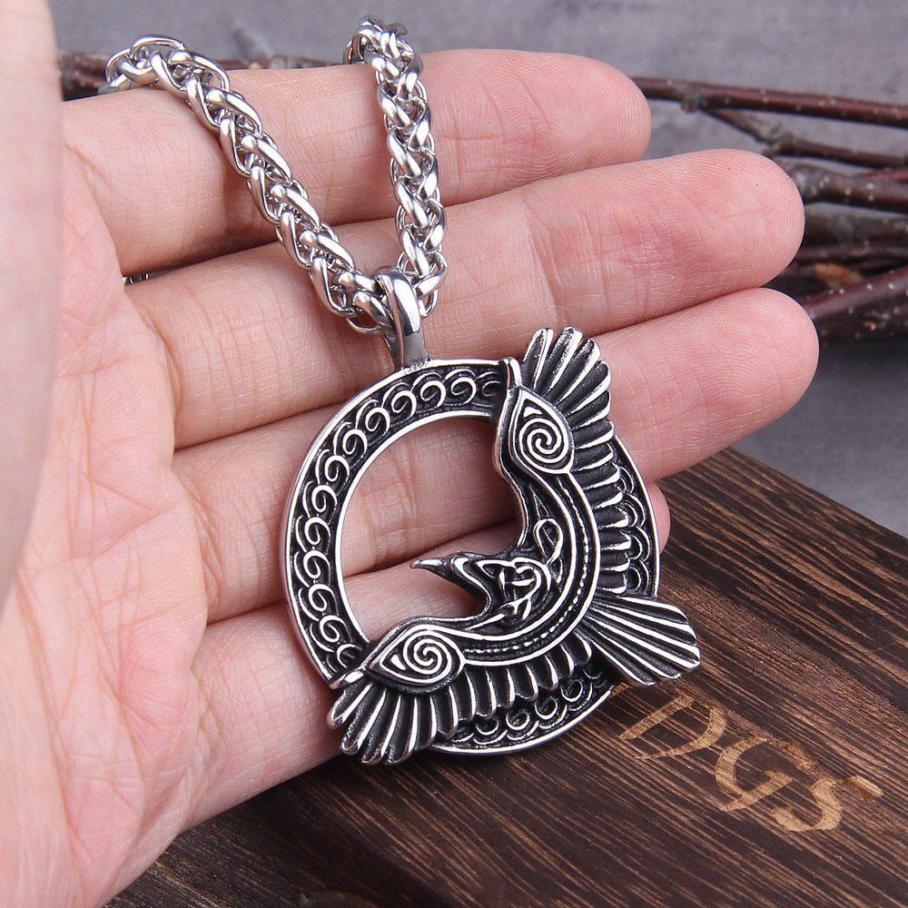 Huginn and Muninn Viking Raven Amulet Necklace