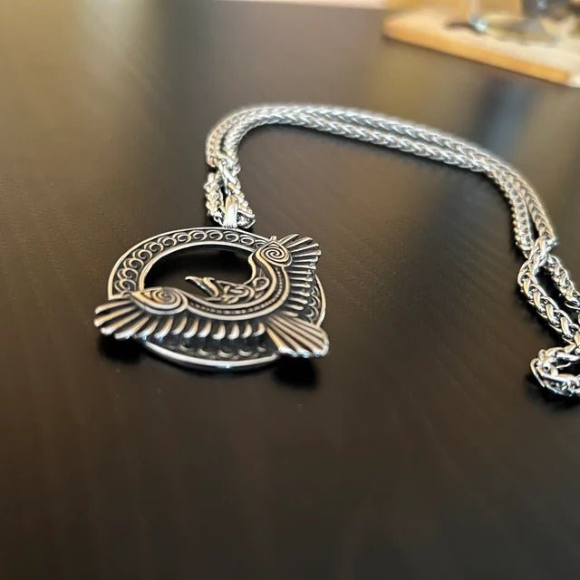 Huginn and Muninn Viking Raven Amulet Necklace-7