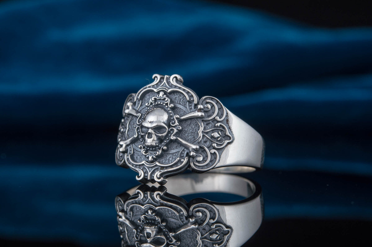 Jolly Roger Ring Sterling Silver Unique Handmade Jewelry-2