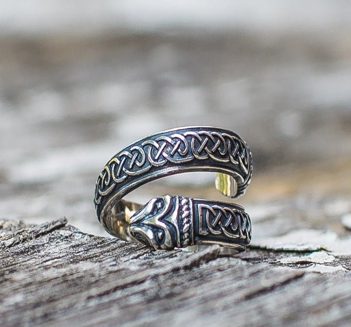 Jormungand Ring with Viking Ornament Sterling Silver Viking Jewelry-1