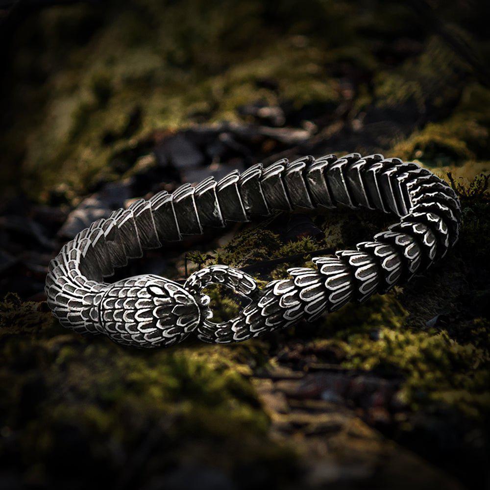 Jormungandr World-Serpent Segmented Steel Nordic Bracelet 19cm