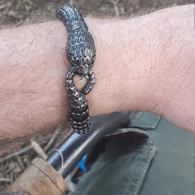Jormungandr World-Serpent Segmented Steel Nordic Bracelet-9