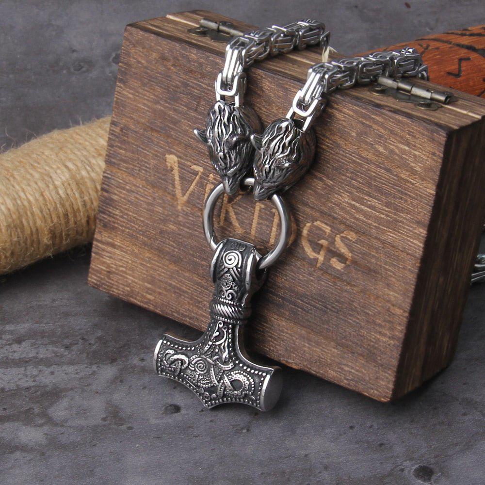 Knotwork Norse Thor&#39;s Hammer King&#39;s Chain-5