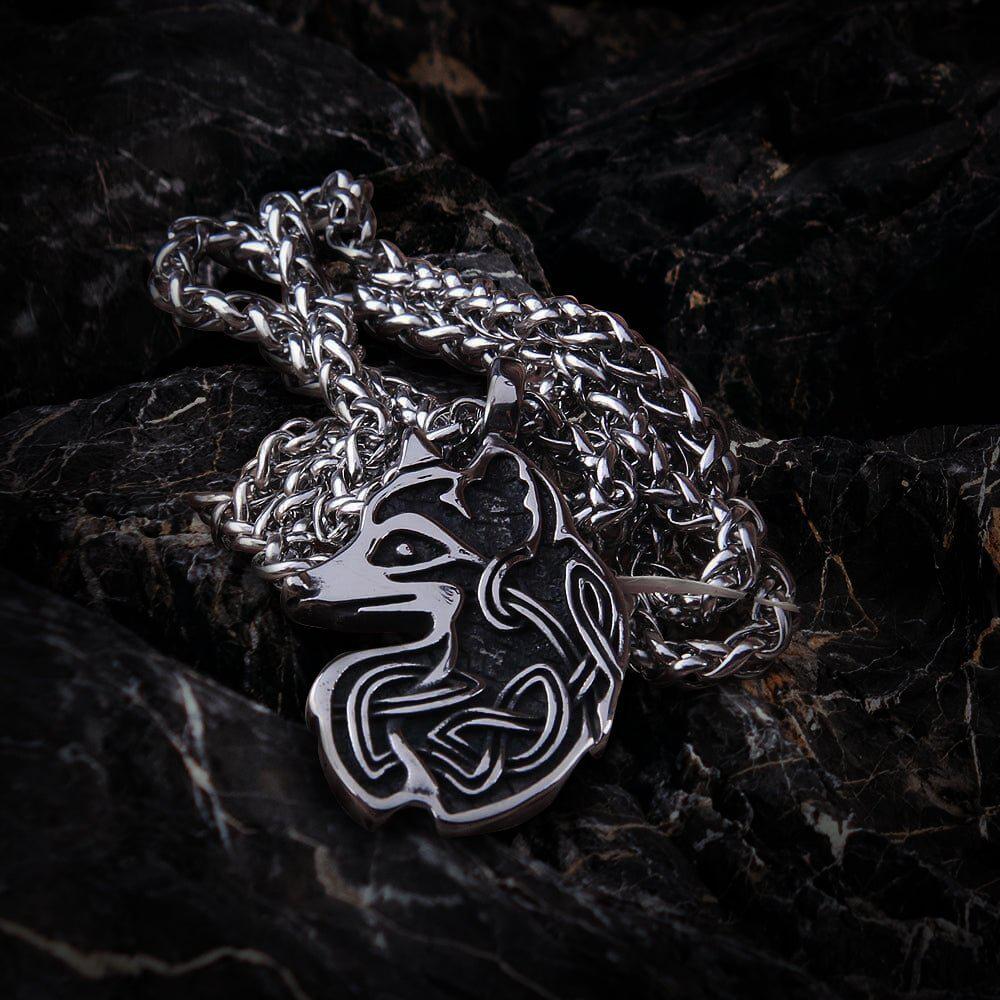 Knotwork Viking Fox Totem Steel Necklace