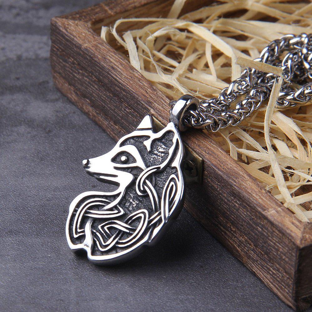 Knotwork Viking Fox Totem Steel Necklace