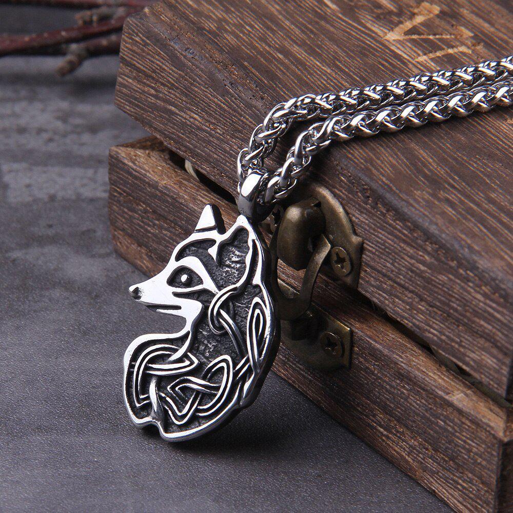 Knotwork Viking Fox Totem Steel Necklace-4