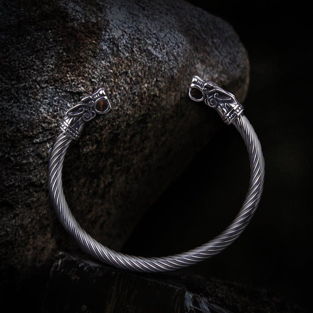 Knotwork Wolves or Ragnarok Geri and Freki Torc Bracelet 