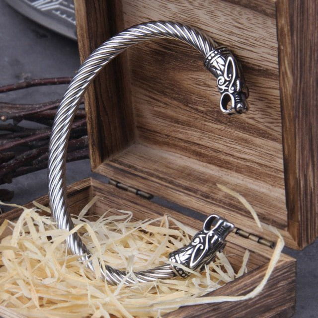 Knotwork Wolves or Ragnarok Geri and Freki Torc Bracelet 