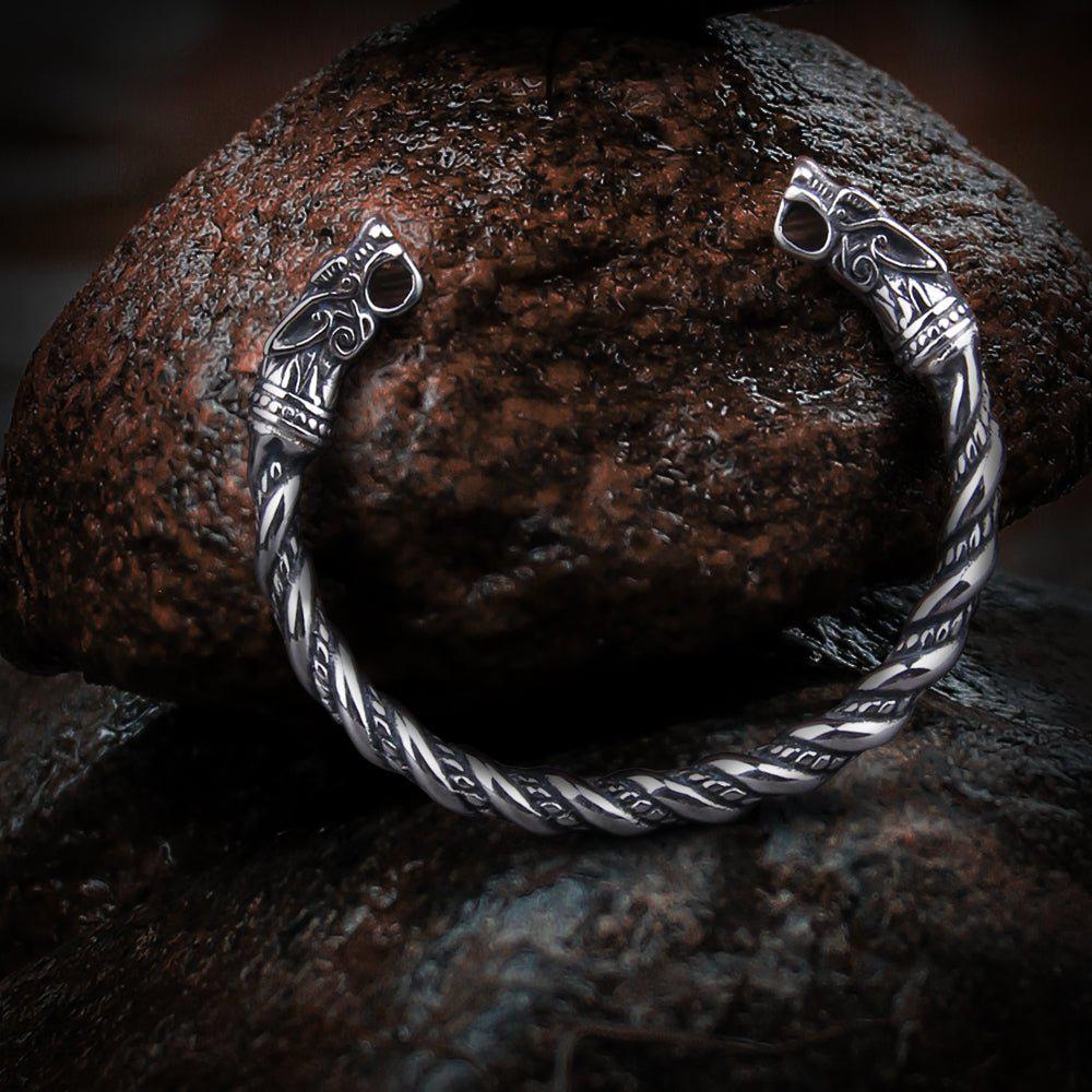 Knotwork Wolves or Ragnarok Geri and Freki Torc Bracelet from Viking Warrior Co.