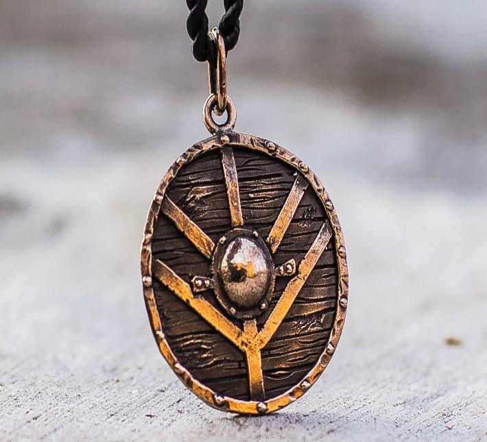 Lagertha's Shield Pendant Unique Bronze Viking Necklace-1