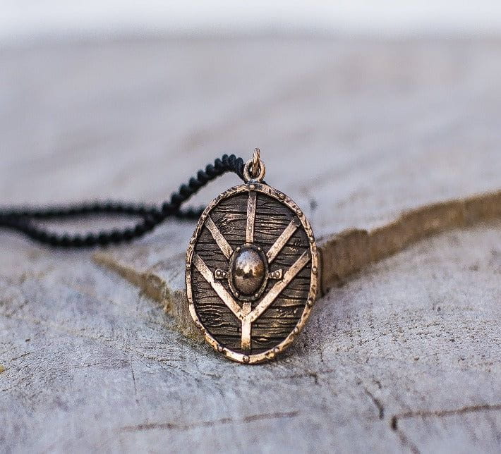 Lagertha&#39;s Shield Pendant Unique Bronze Viking Necklace-4