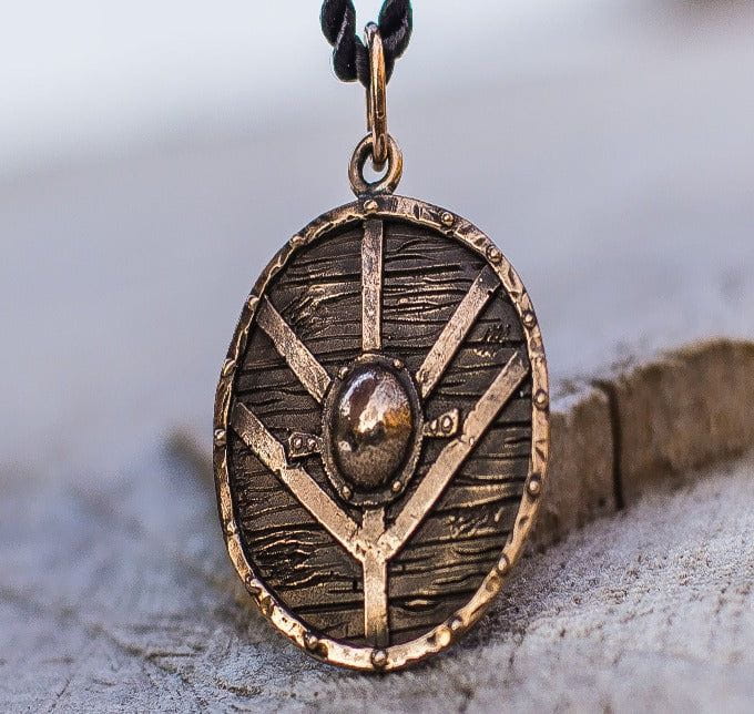 Lagertha&#39;s Shield Pendant Unique Bronze Viking Necklace-5