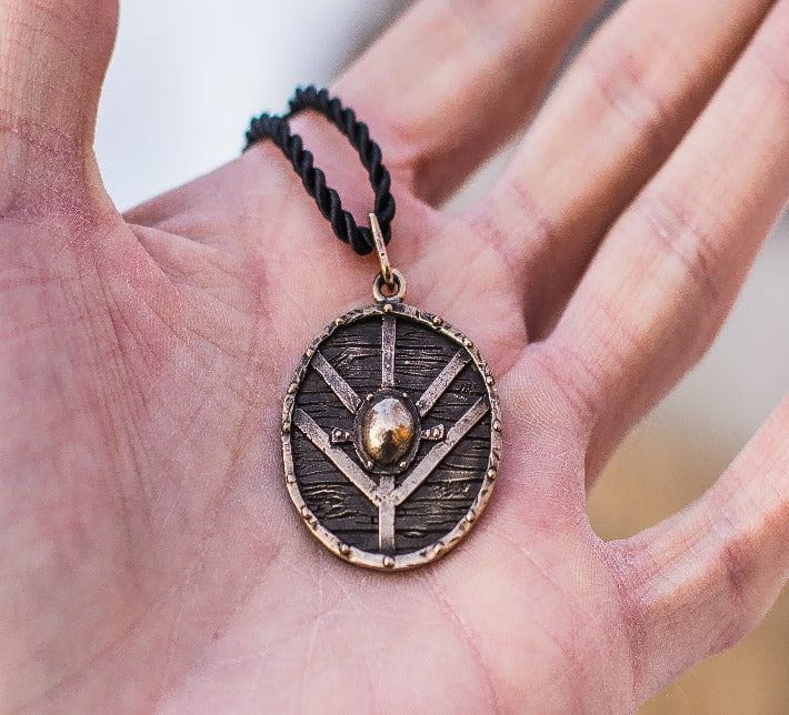 Lagertha&#39;s Shield Pendant Unique Bronze Viking Necklace-6
