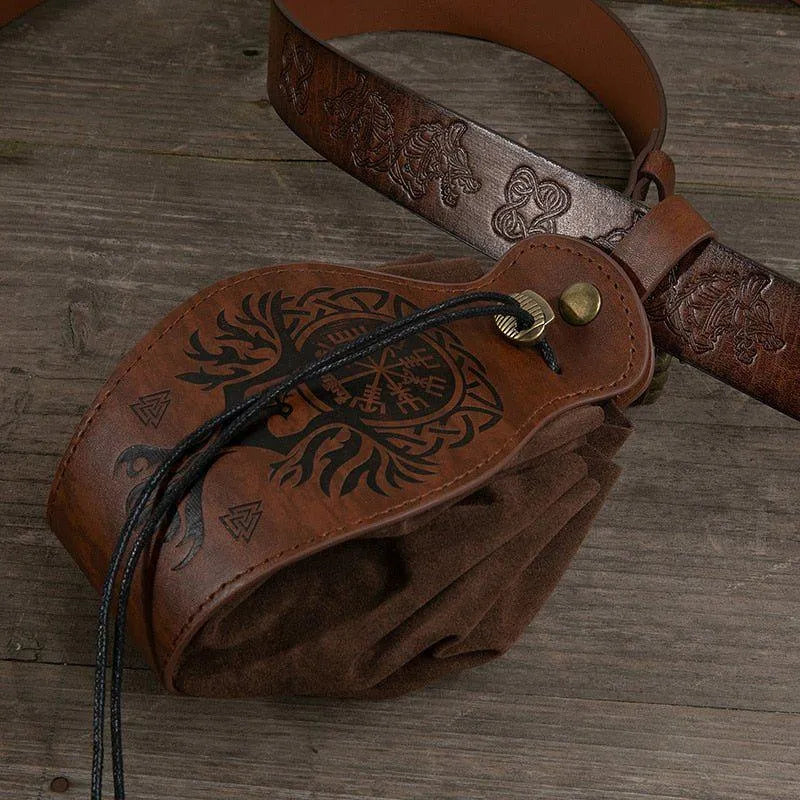 Viking Coin Belt Pouch in Leather