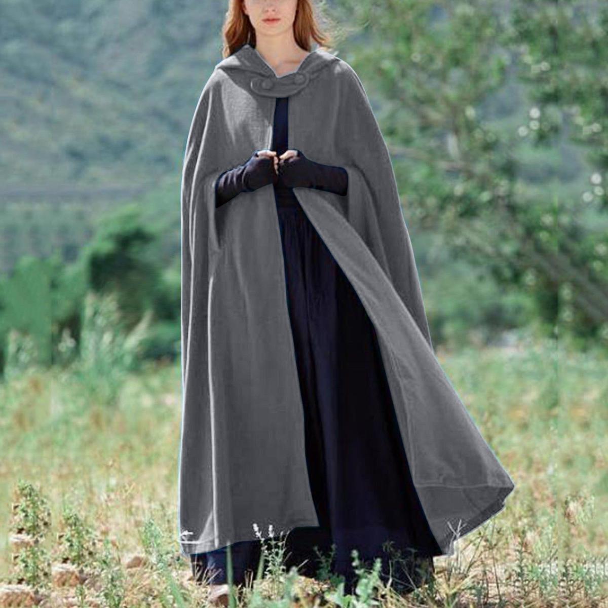 Gray Long Winter Button-Closure Cloak