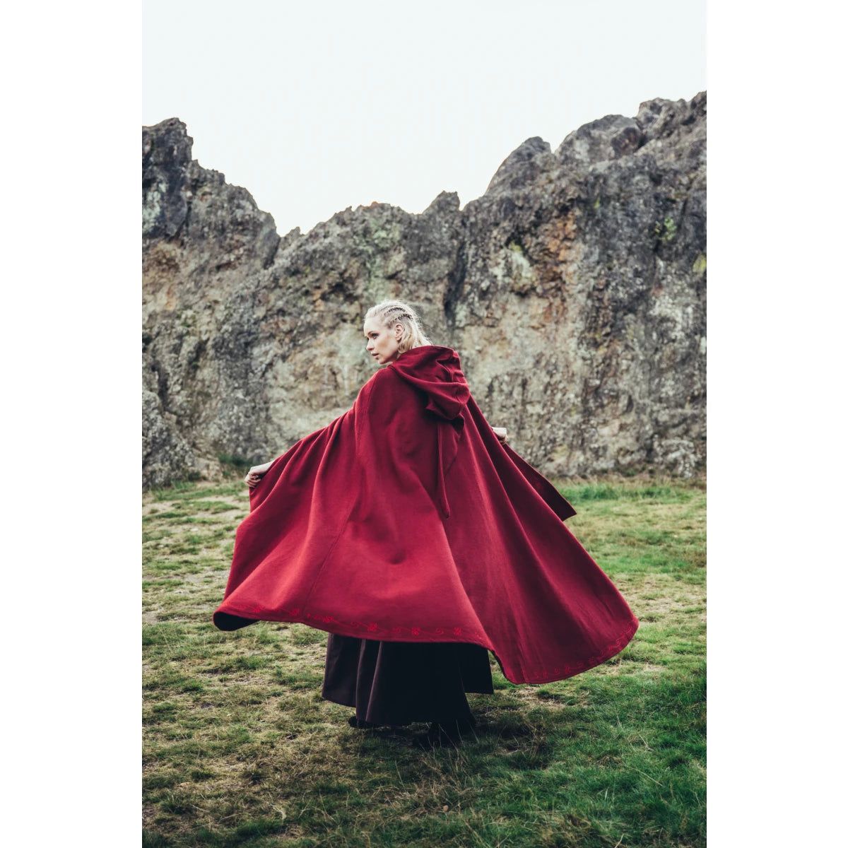 Long Wool Viking Cloak With Hand Stitched Embroidery