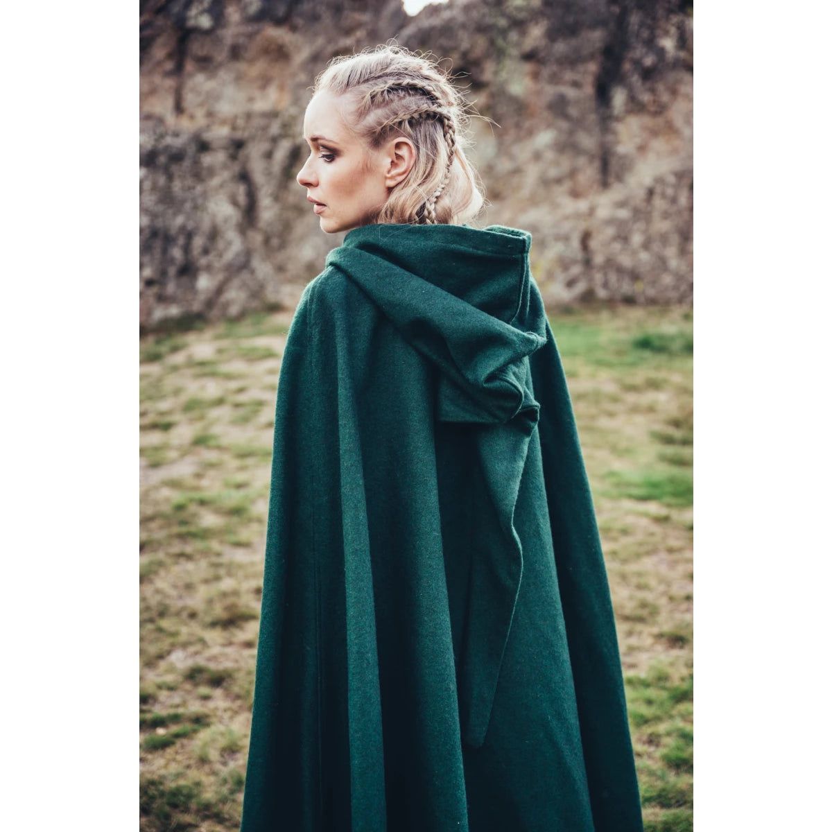 Green Long Wool Viking Cloak 