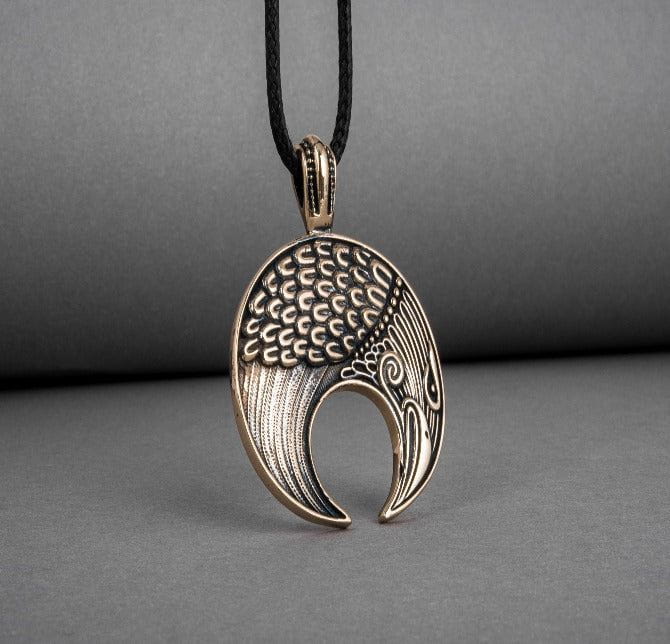 Lunula Pendant Bronze Female Necklace with Raven Symbol-1