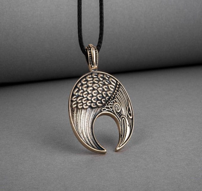 Lunula Pendant Bronze Female Necklace with Raven Symbol-5