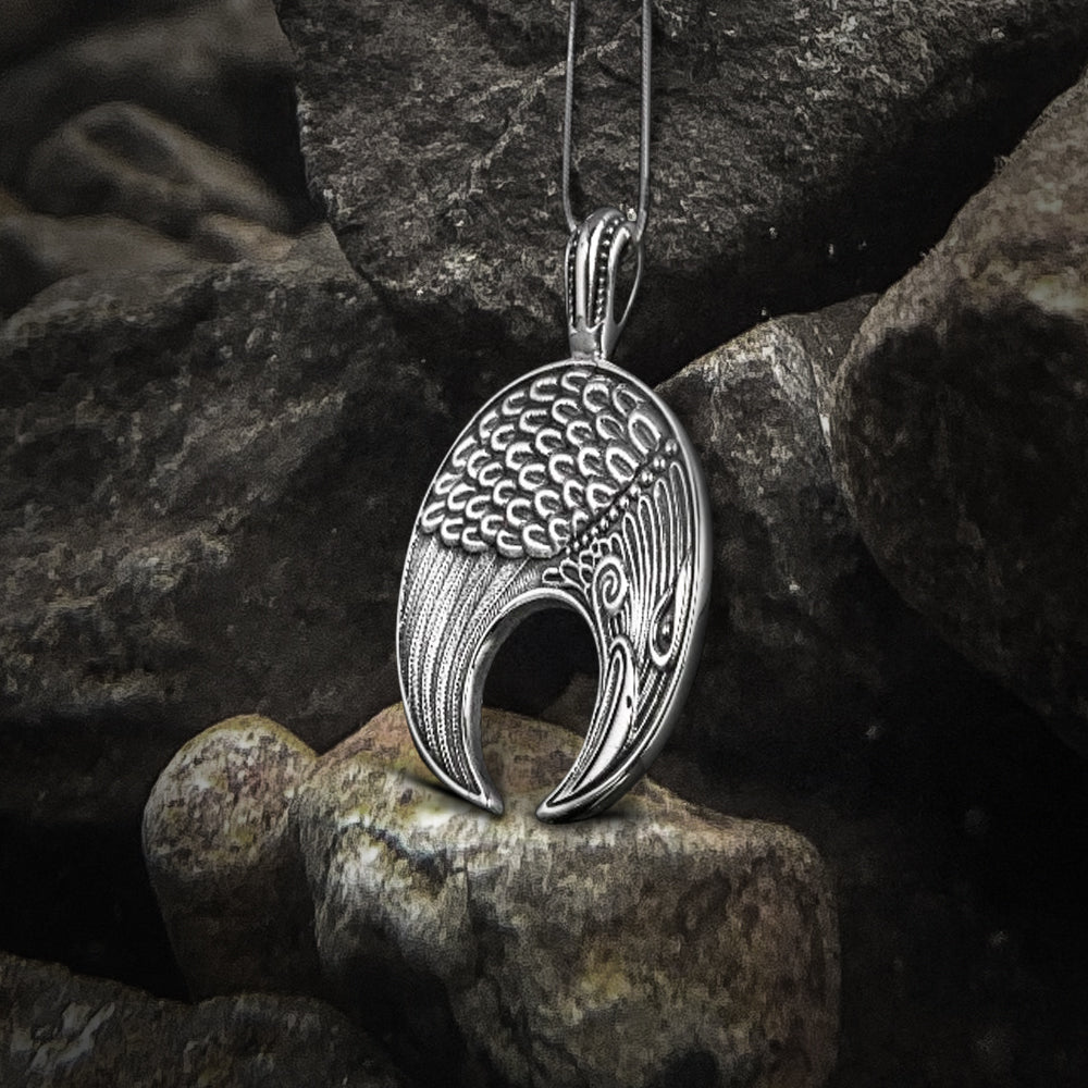 Lunula Pendant Sterling Silver Female Necklace with Raven Symbol-1