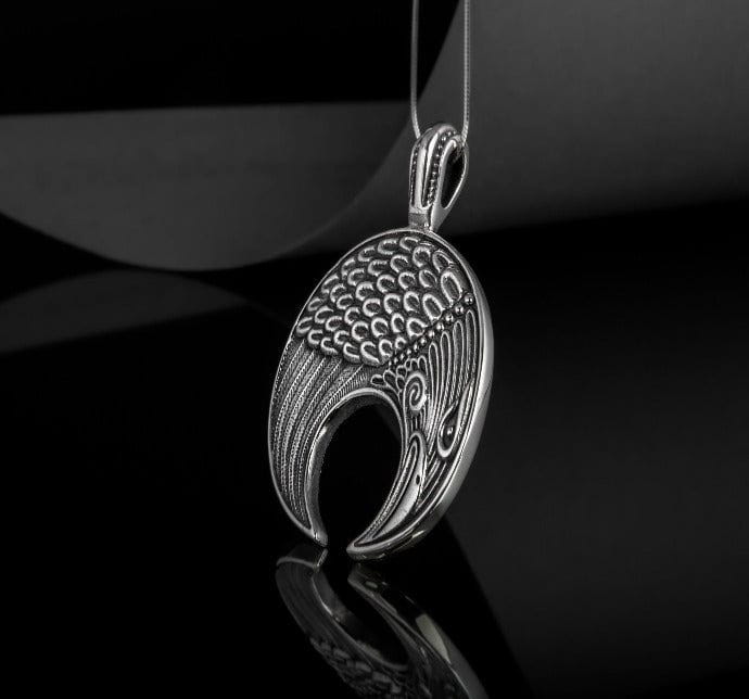 Lunula Pendant Sterling Silver Female Necklace with Raven Symbol-2