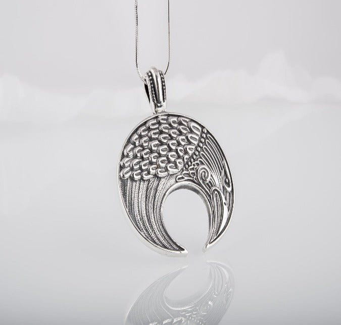 Lunula Pendant Sterling Silver Female Necklace with Raven Symbol-3