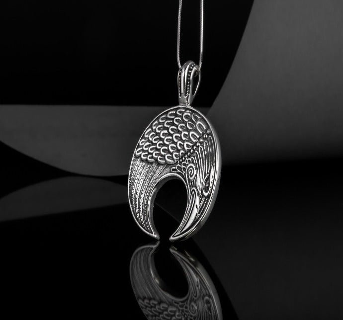 Lunula Pendant Sterling Silver Female Necklace with Raven Symbol-4